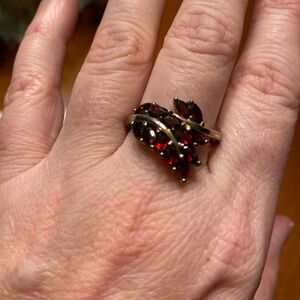 Silver garnet  Leaf Ring